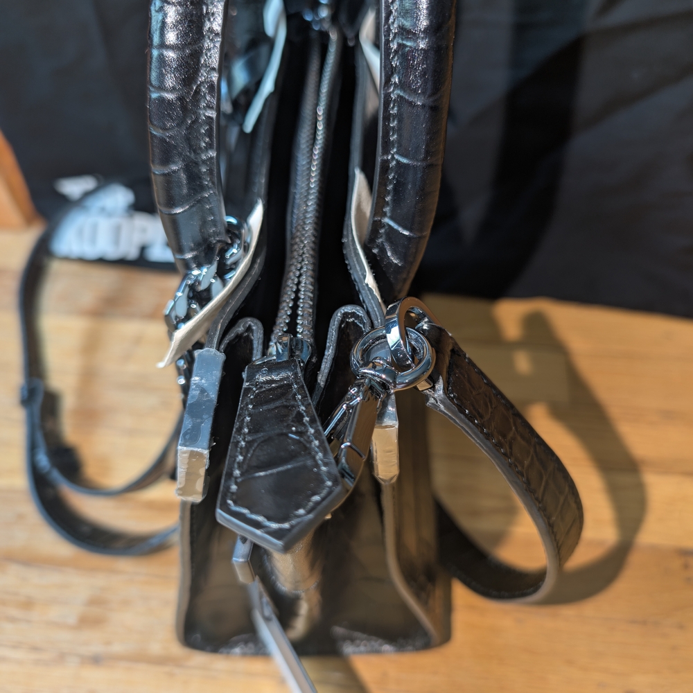 The Kooples Black Crocodile-Embossed Satchel - Picture 11 of 13